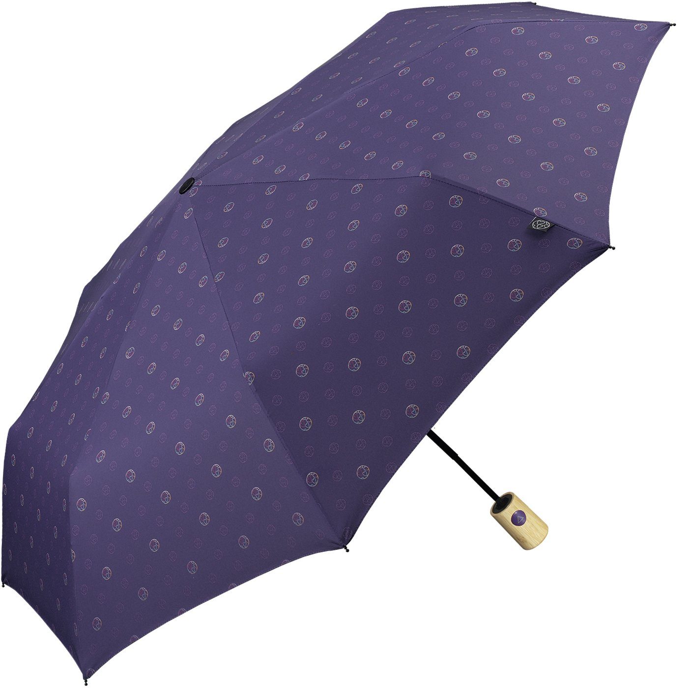 HAPPY RAIN Taschenregenschirm Earth - nachhaltig Auf-Automatik - World Allover, gut geschützt etwas für die Umwelt tun