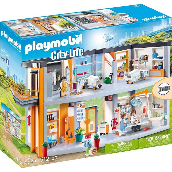 Playmobil® Konstruktions-Spielset Großes Krankenhaus mit Einrichtung (70190) City Life (512 St) Made in Germany