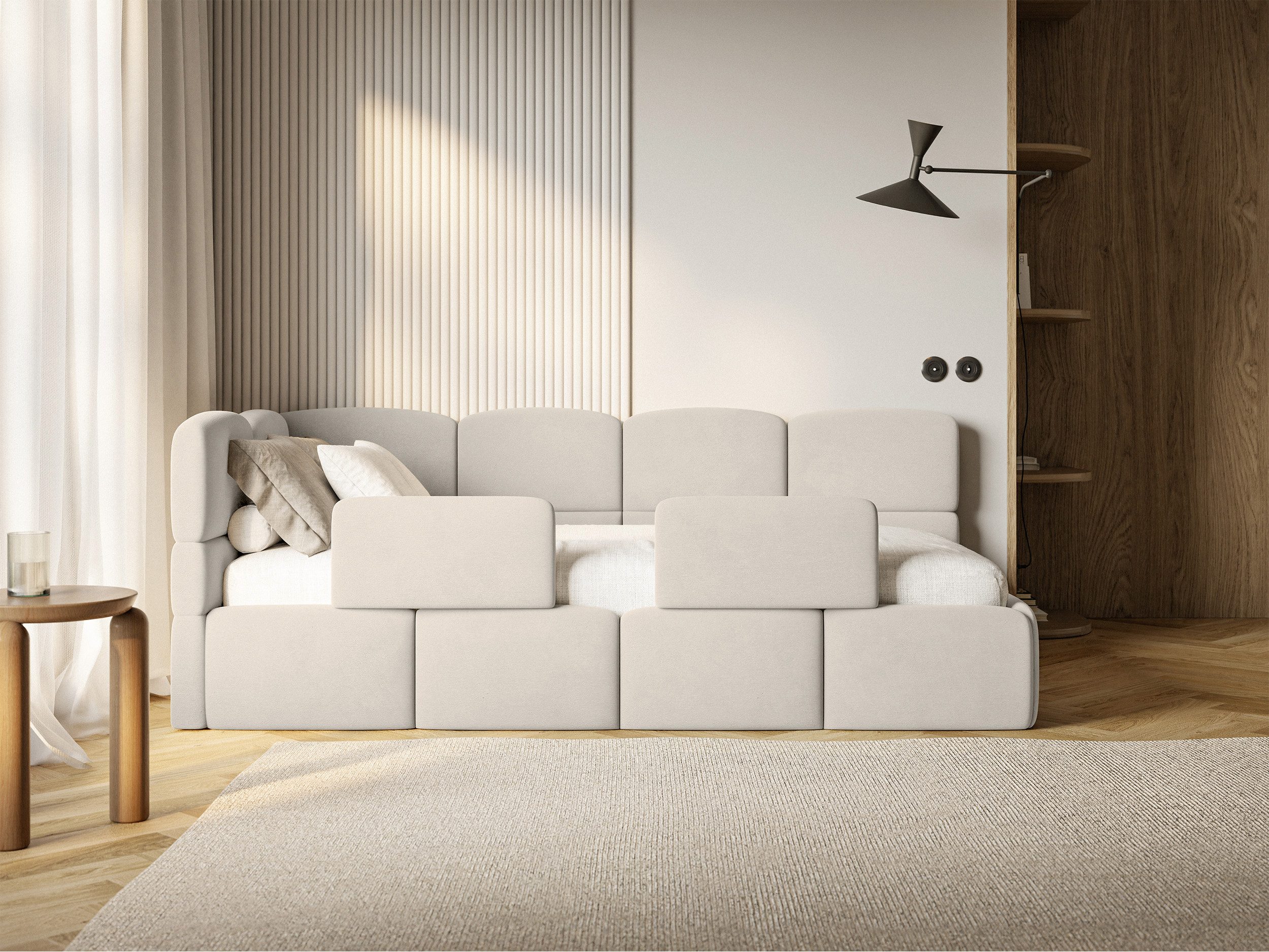 Selsey Kinderbett CLOUDY, Eck-Kopfteil, Matratze & Stauraum, Easy-Clean-Velours, 120x200 cm