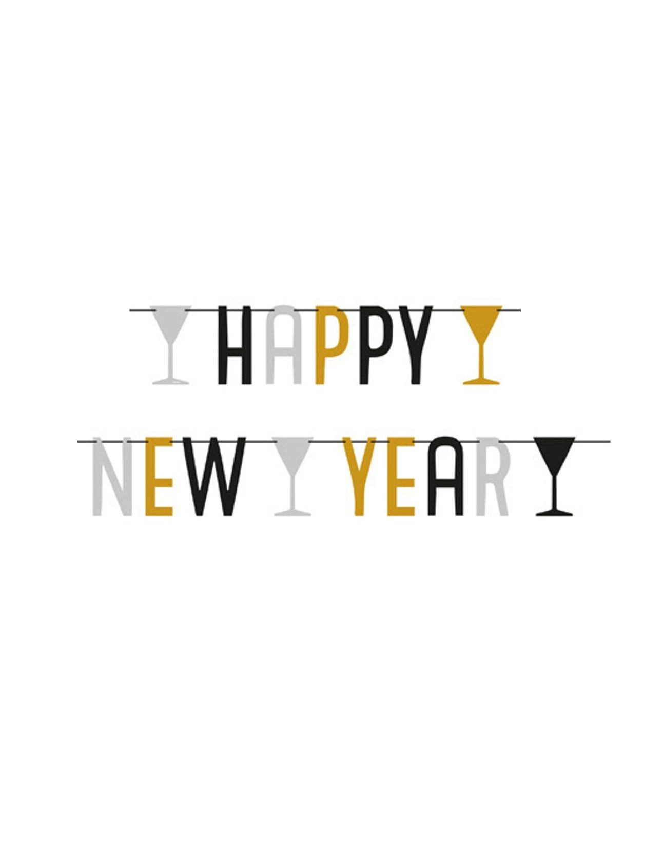 Riethmüller Kostüm Happy New Year Girlande Partydeko schwarz-silber-gold