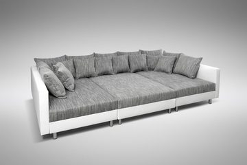 Küchen-Preisbombe Sofa Wohnlandschaft Sofa Couch Ecksofa Eckcouch weiß / hellgrau Minsk XXL, Sofa in U-Form mit Hocker