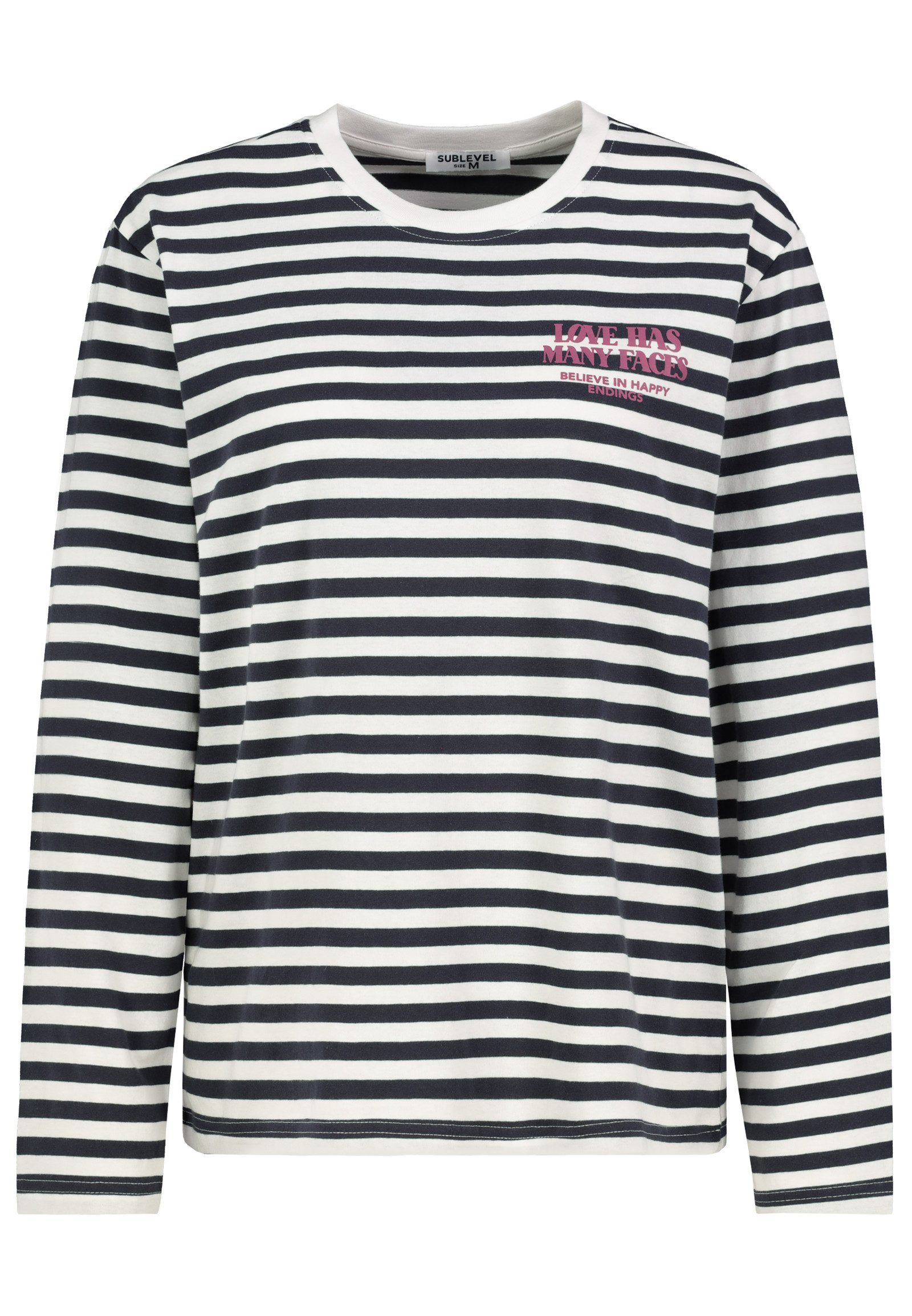 SUBLEVEL Langarmshirt Damen Shirt mit Streifen und Print langarm, lockerer günstig online kaufen