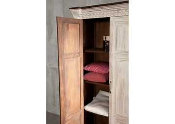 Massivmoebel24 Dreh-/Schwebetürenschrank Schrank Mango / Akazie 100x50x180 weiß gewachst CASTLE-ANTIK #239