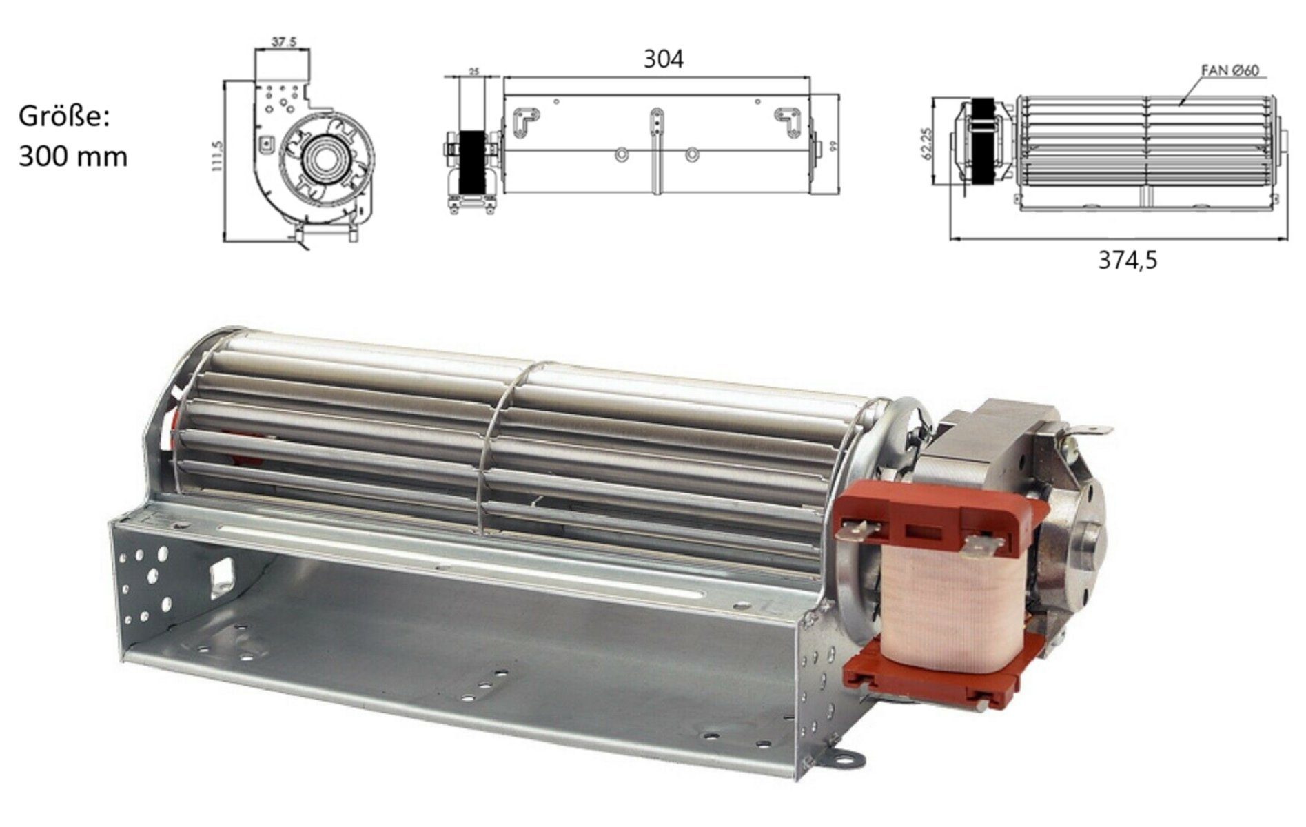 Uzman Montagezubehör Backofen Querstromlüfter Walzenlüfter Radiallüfter Backofen Walzenlänge 180-300, Stabile Metallkonstruktion, Walzenlänge in 180, 240 und 300mm