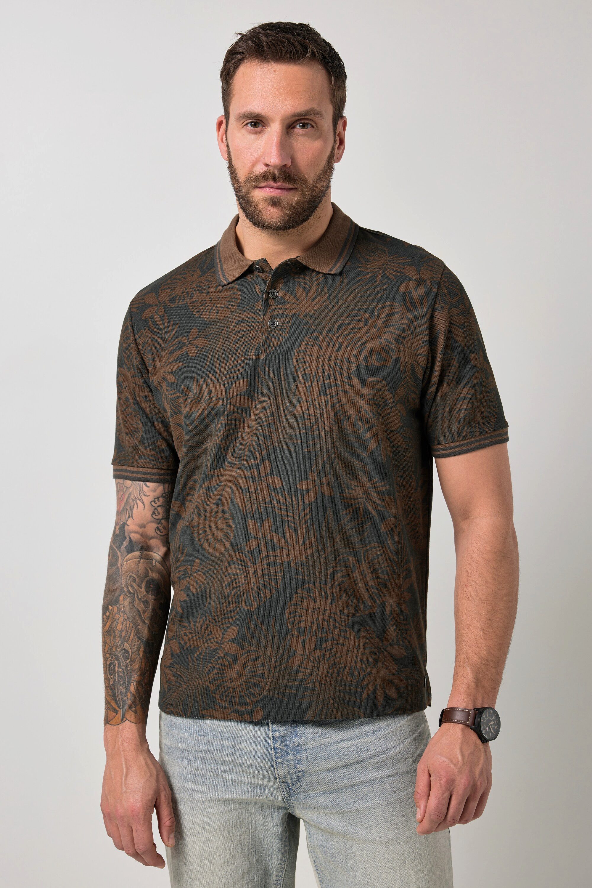Poloshirt Poloshirt Halbarm Piqué Alloverdruck bis 8 XL