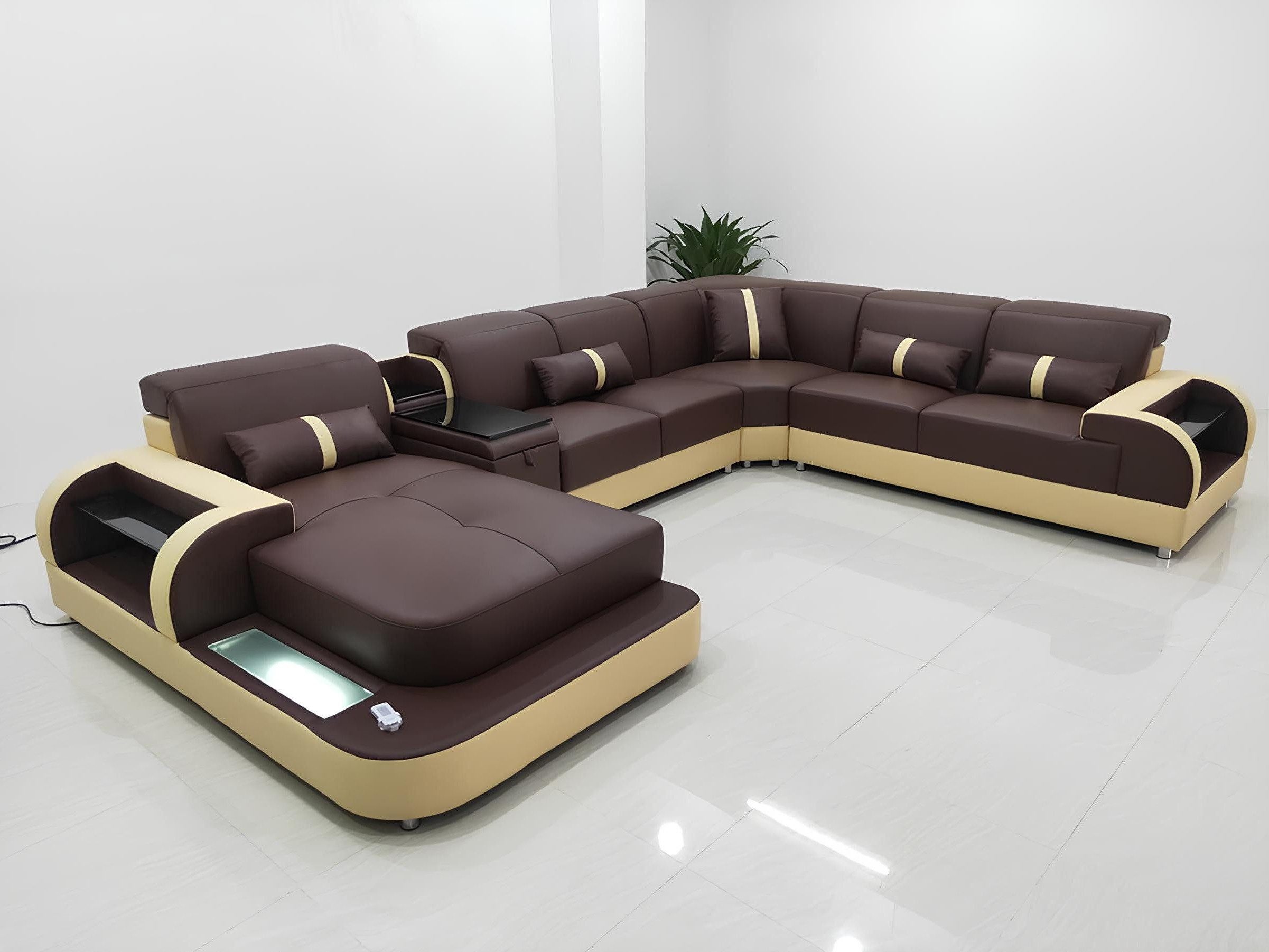 Xlmoebel Wohnlandschaft Elegantes Ledersofa in U-Form mit hochwertiger Polsterung, Wohnlandschaft, Hergestellt in Europa