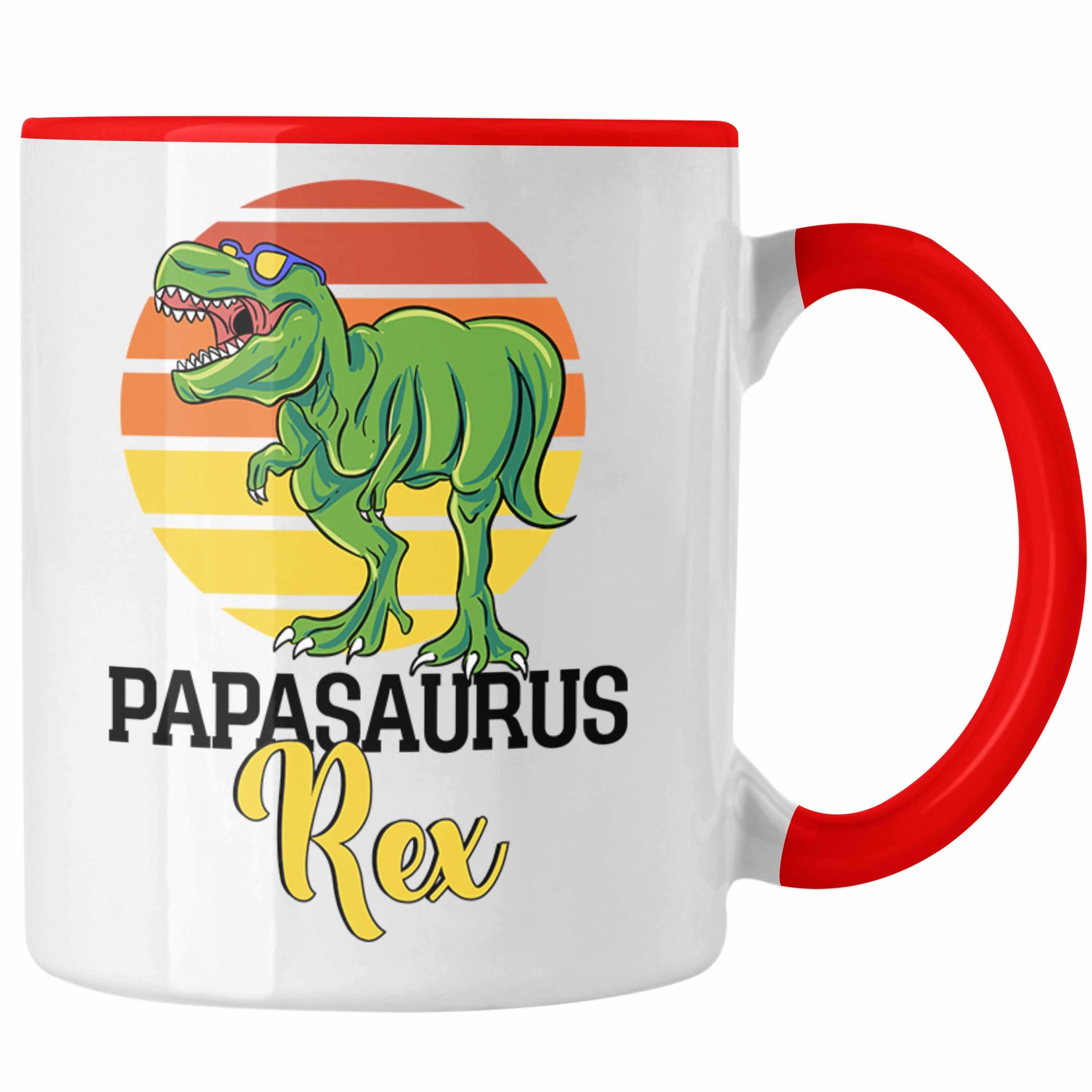Trendation Tasse Lustiges Geschenk für Besten Papa Tasse "Papasaurus Rex" Vatertag Gesc Rot