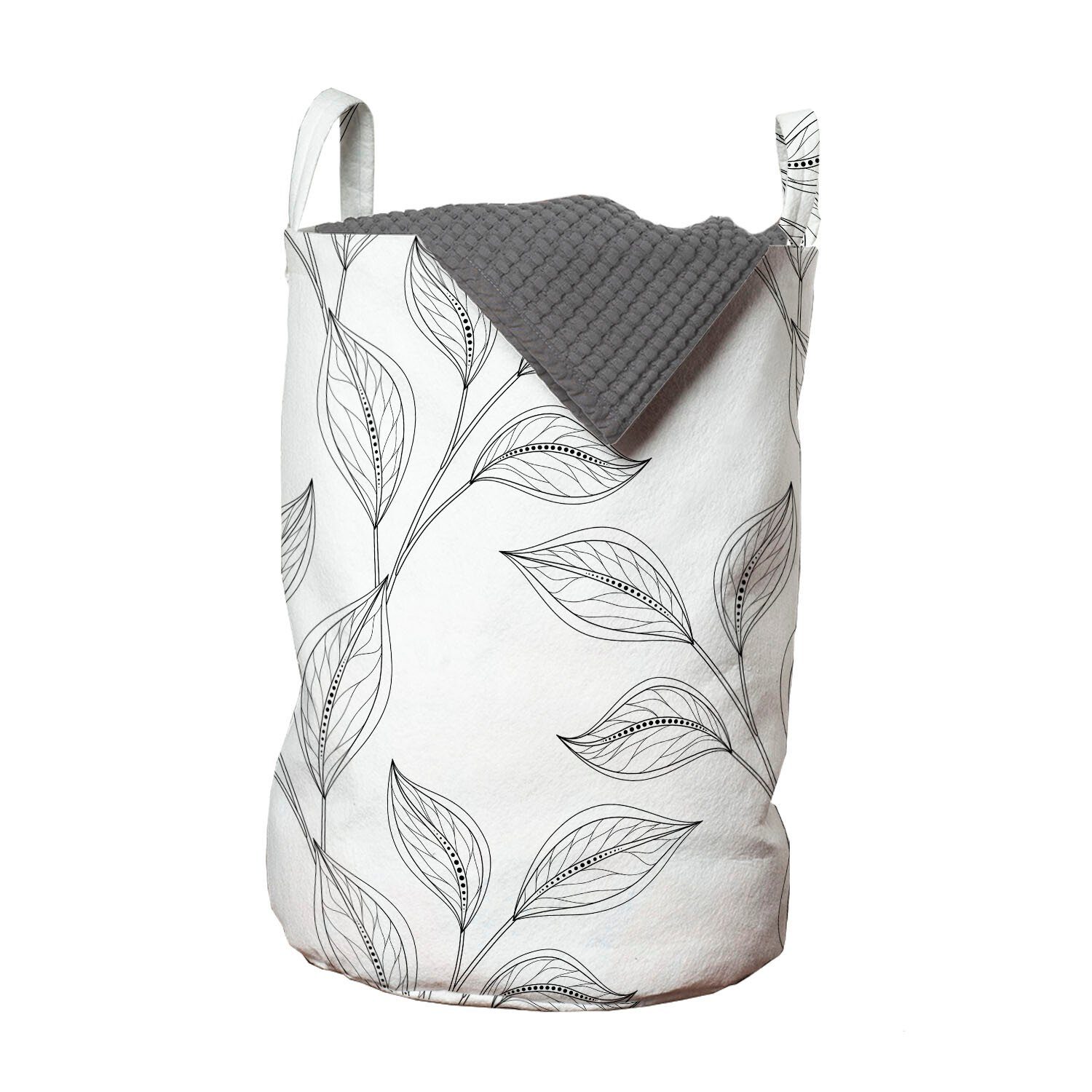 Abakuhaus Wäschesäckchen Wäschekorb mit Griffen Kordelzugverschluss für Waschsalons, Schwarz und weiß Boho-Blätter