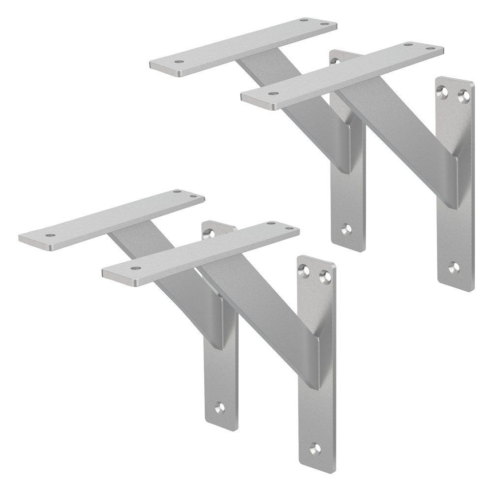 ML-DESIGN Wandregalhalter Regalhalterung aus Aluminium, Wandregal, Regalträger für Wandmontage, 4-tlg., Regalwinkel Silber Regalstütze Wandkonsole Wandhalterung