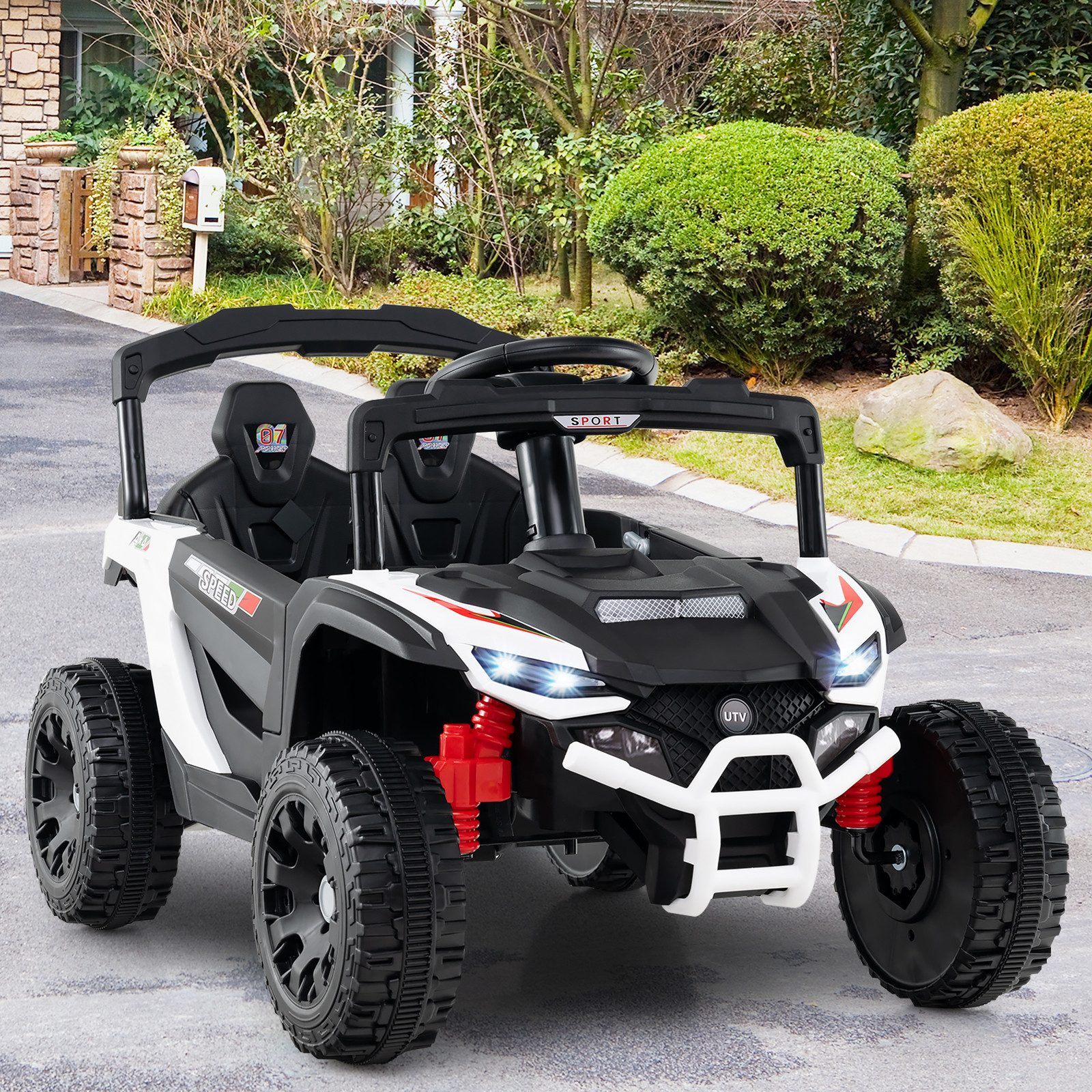 COSTWAY Elektro-Kinderauto 12V Elektroauto, Belastbarkeit 30 kg, mit Fernbedienung, LED, Musik, Hupe
