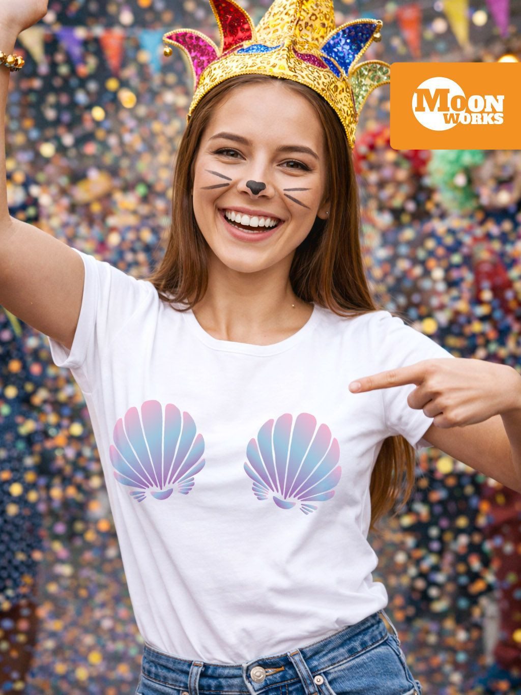 MoonWorks Print-Shirt Damen T-Shirt Meerjungfrau Muschel BH Fasching Karnev günstig online kaufen