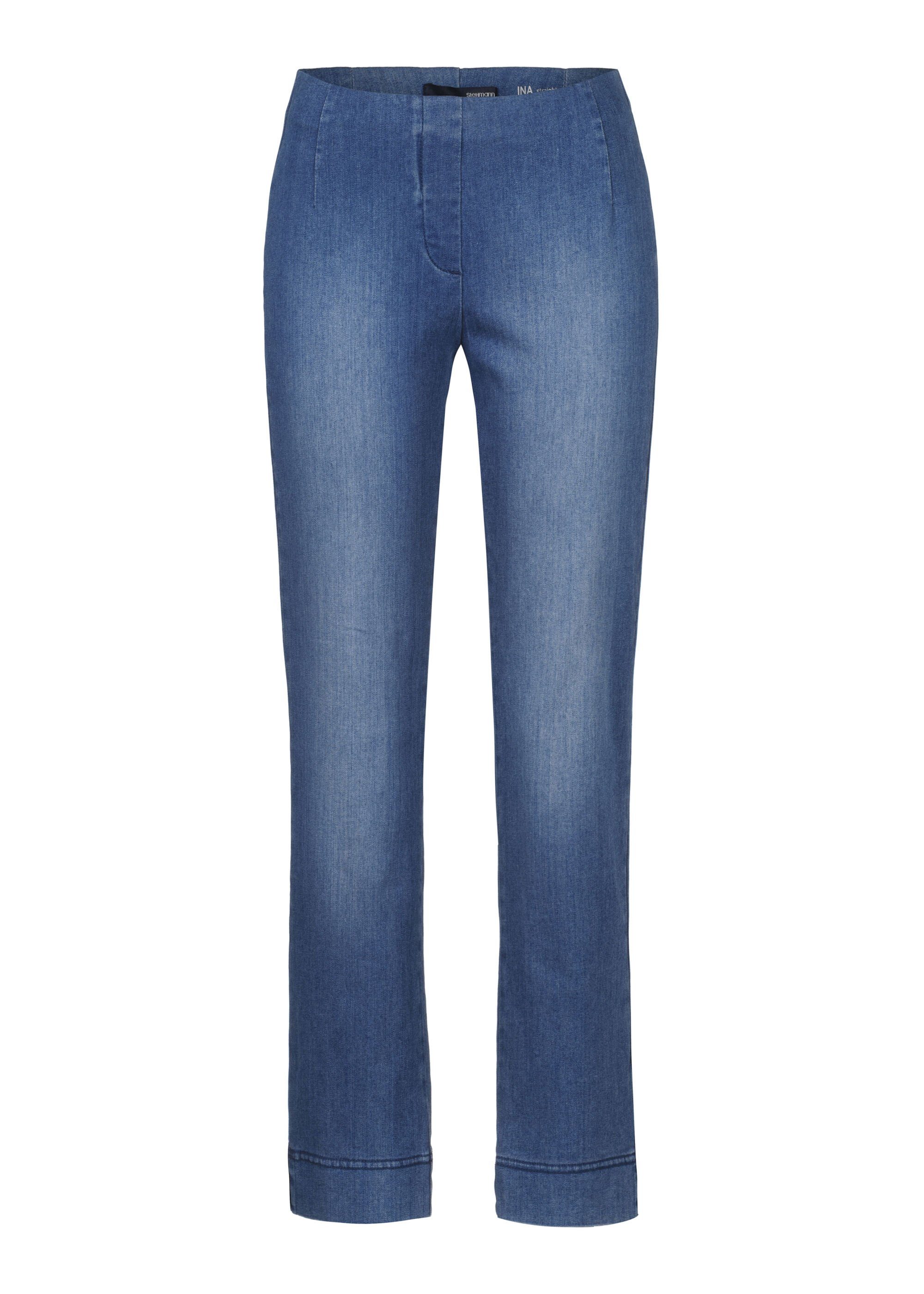 Stehmann (stone) frozy Straight-Jeans Ina cobalt Beinschlitzen mit