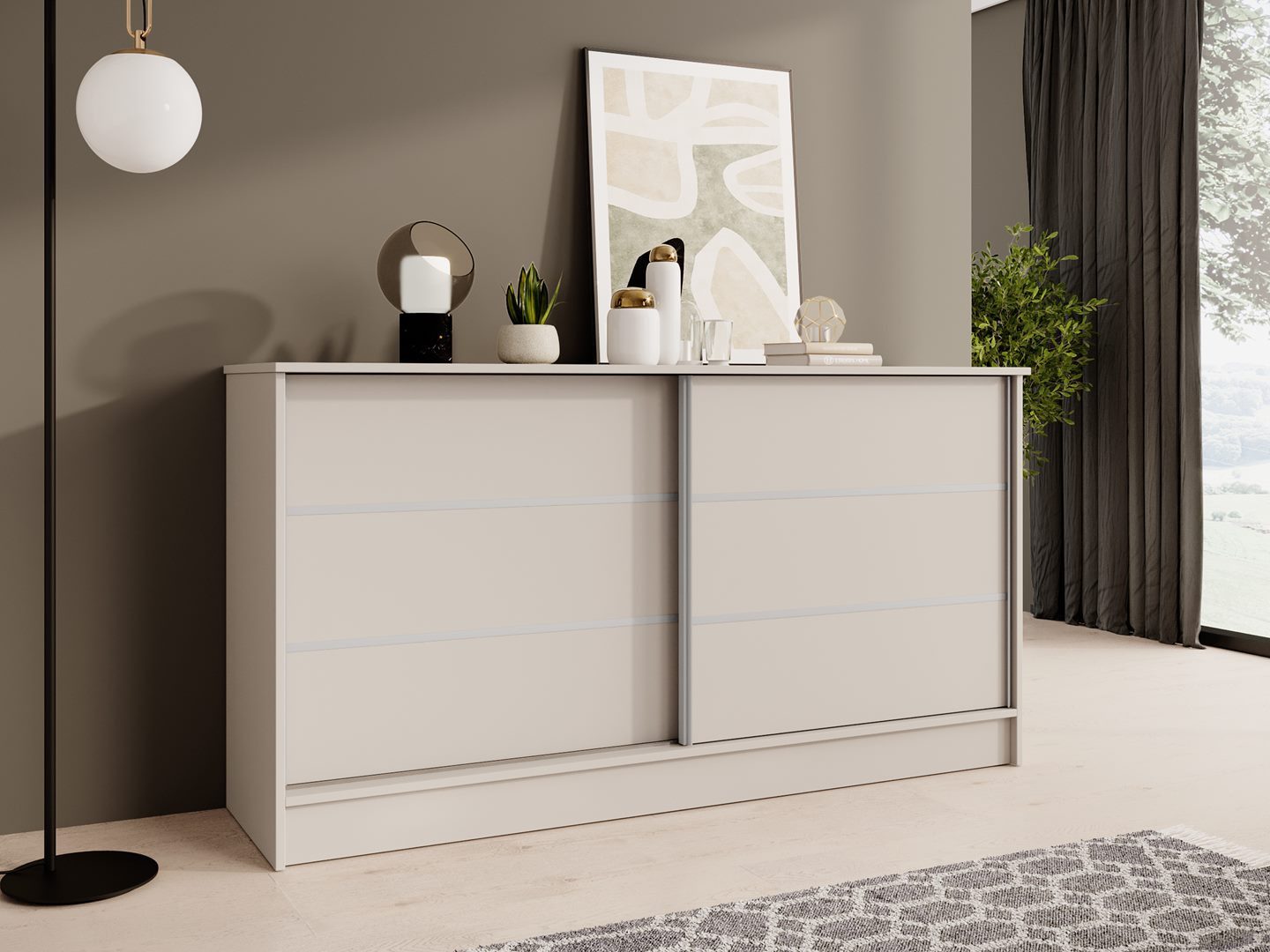 Beautysofa Kommode MIRELA mit 2 Schiebetüren (in 100 cm, 120 cm oder 160 cm, verschiedene Farben), mit dekorativen Sprossen