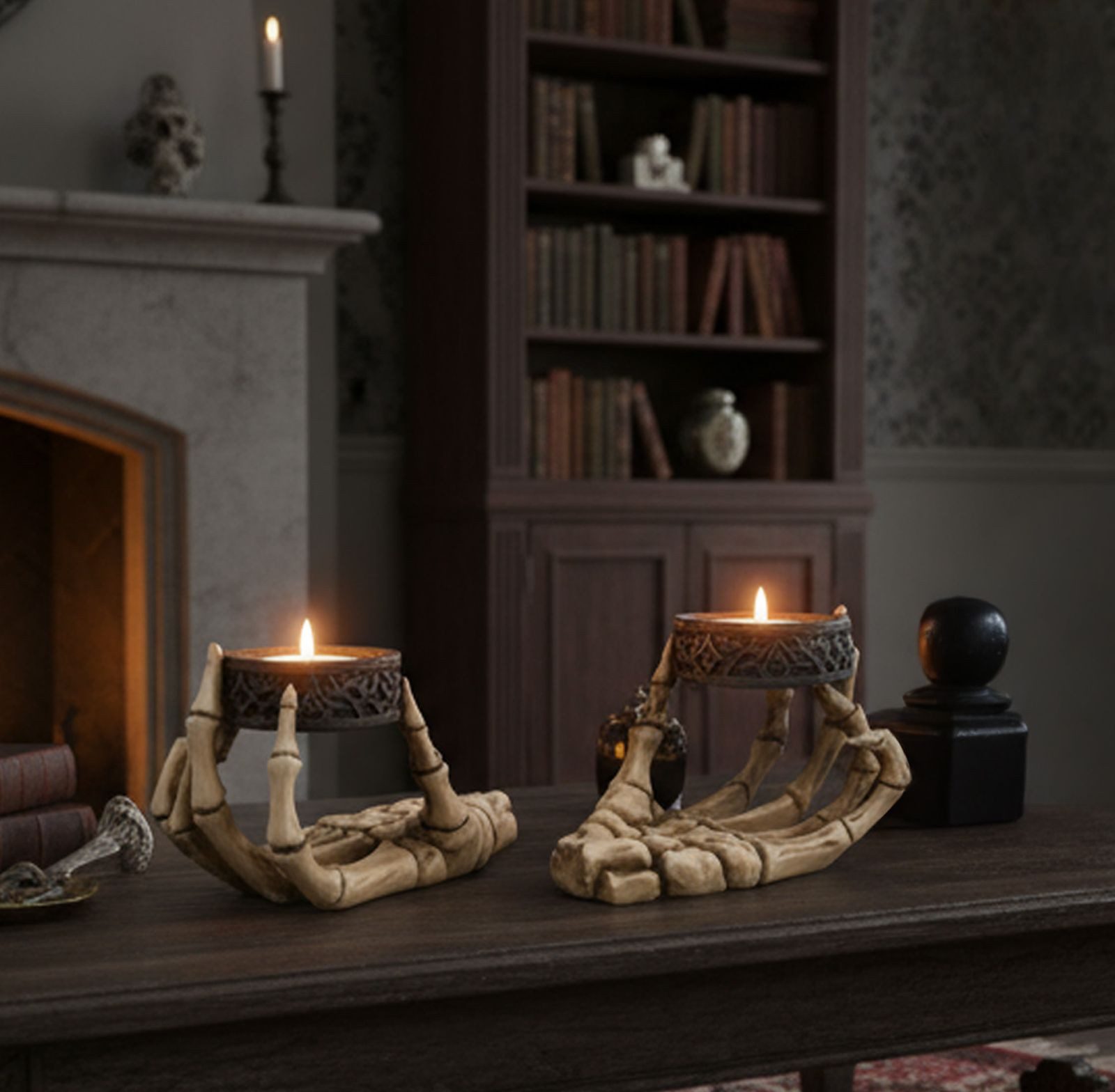 Vogler Teelichthalter 2er Set Teelichthalter Skeletthand Skelett Totenschäd günstig online kaufen