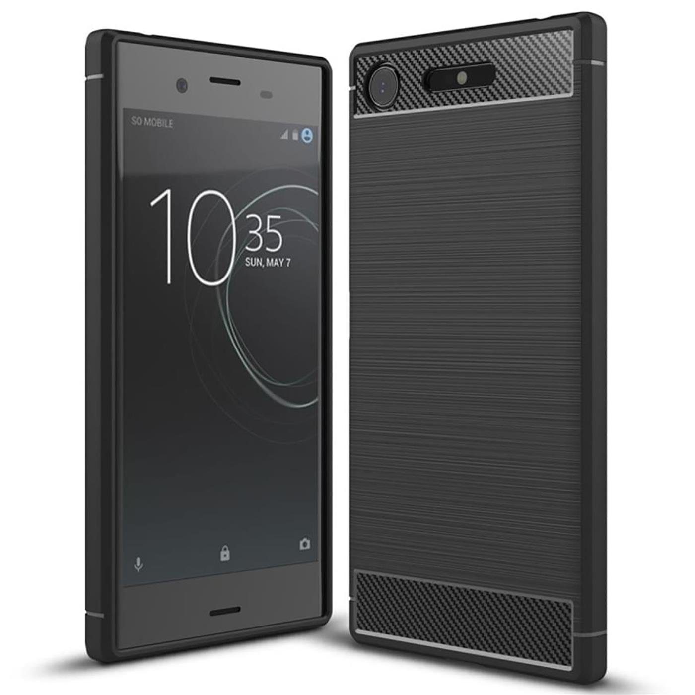 CoolGadget Handyhülle Carbon Handy Hülle für Sony Xperia XZ1 Compact 4,6 Zoll, robuste Telefonhülle Case Schutzhülle für Sony XZ1 Compact Hülle