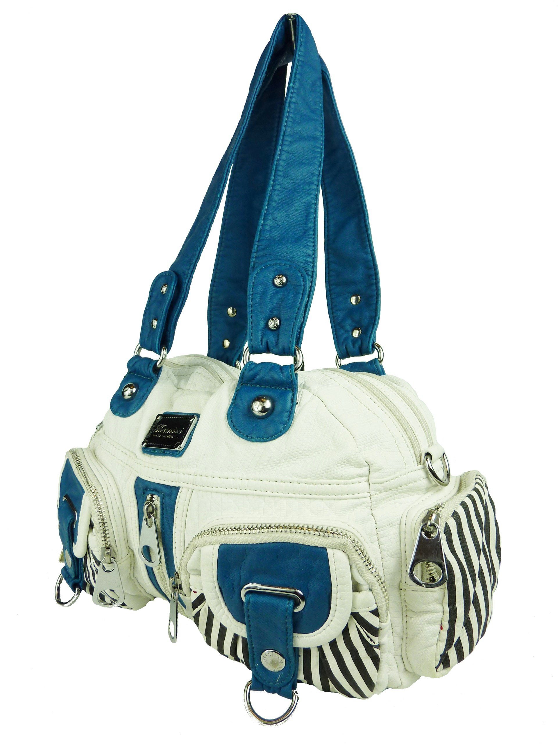 Taschen4life Schultertasche trendige Damen Handtasche TP1410 gestreift, mit  abnhembaren Schulterriemen, lange Tragegriffe, Trend Design
