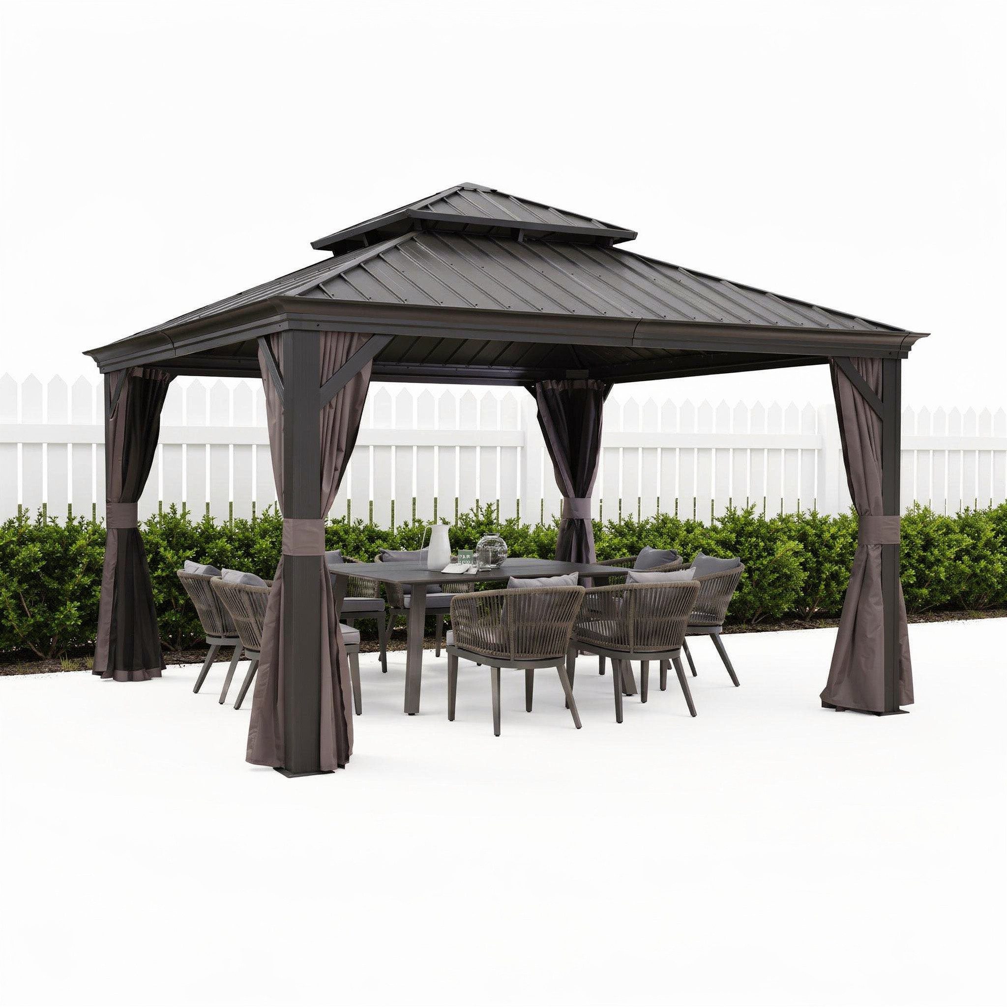 PURPLE LEAF Pavillon Alu Pavillon mit Hardtop Dach für Garten und Terrasse, Grau, Winterfester und wasserdichter Pavillon