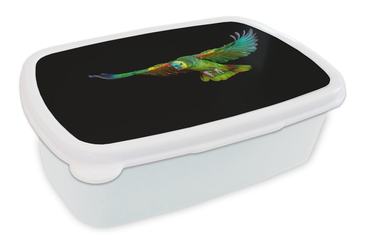 MuchoWow Lunchbox Papagei - Vogel - Federn, Kunststoff, (2-tlg), Brotbox für Kinder und Erwachsene, Brotdose, für Jungs und Mädchen weiß