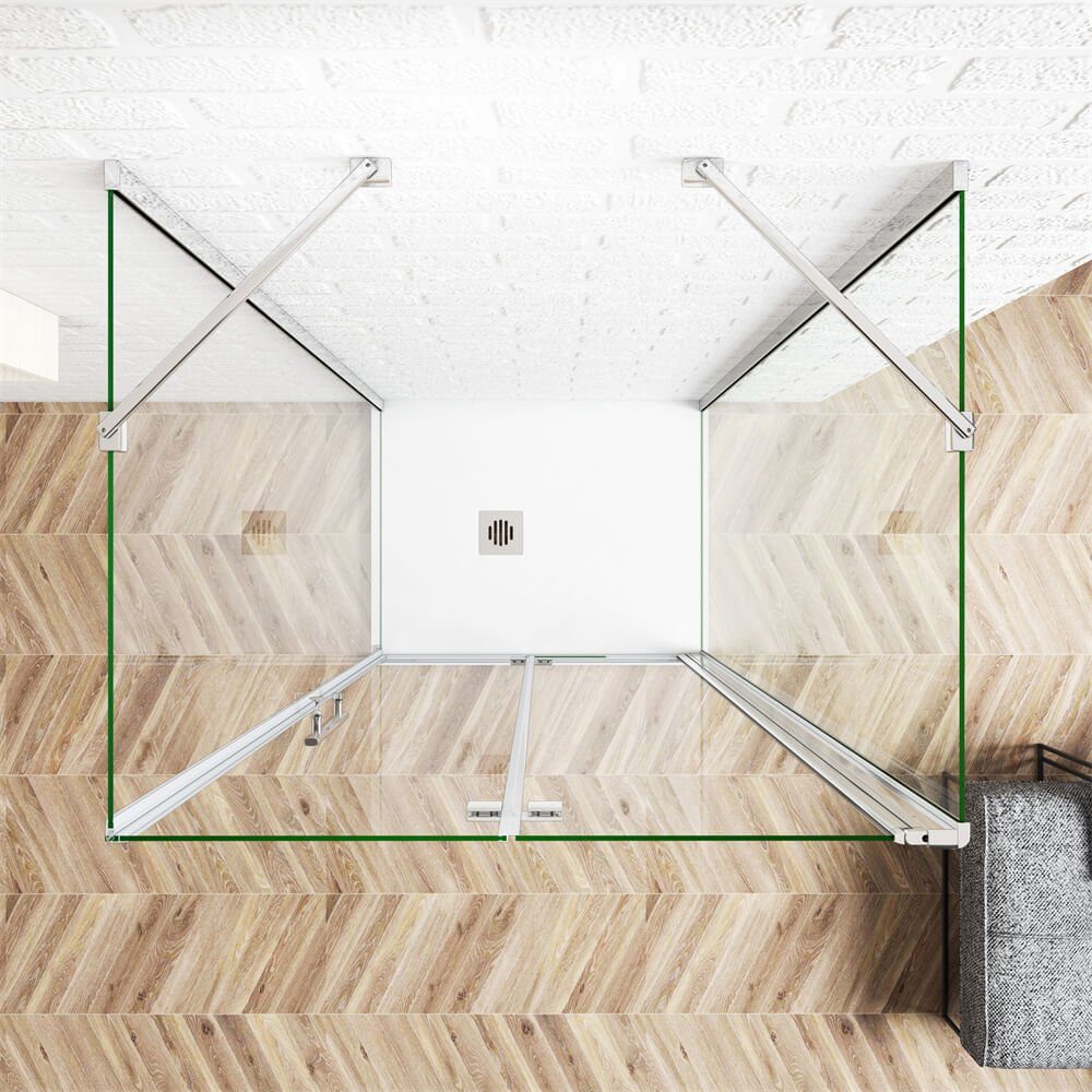 Duschspa Complete Shower 185cm U-Shape Shower Enclosure Shower Door Hinged Door Folding Door, WxD: 120x90 cm, Single Tempered Safety Glass, Safety Glass, Set, Suitable for Floor-Level Installation