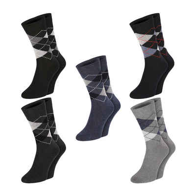 Chili Lifestyle Strümpfe Socken Karo Design, 5 Paar, Damen, Herren, Schwarz, Grau, Blau