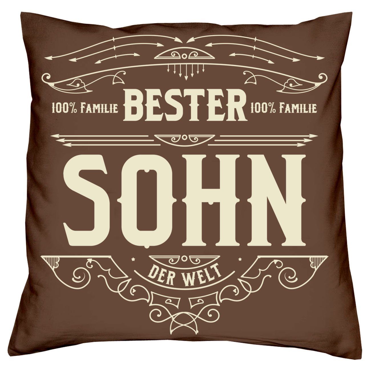 Soreso® Dekokissen Kissen Bester Sohn Kissenbezug und Füllung, Geschenke Weihnachten Geburtstag braun