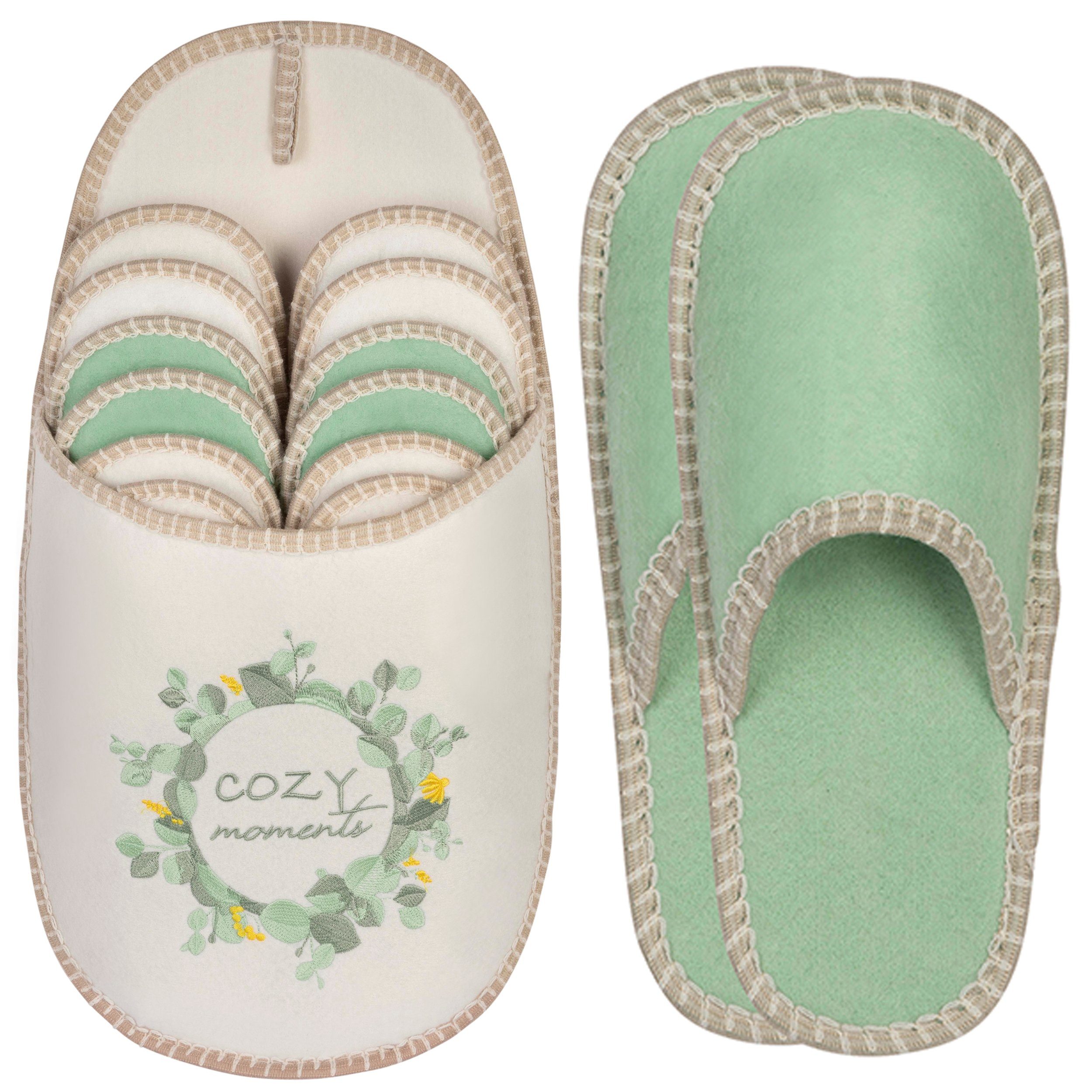 ONVAYA ABS Gästepantoffel, Cozy Moments, 6er Set, Antirutsch Sohle Hausschuh