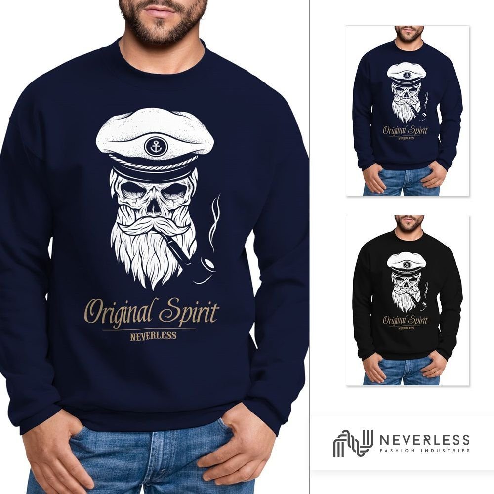Neverless® Kapitän Neverless Hipster Pullover navy Seemann Captain Sweatshirt Sweatshirt Bard Skull Herren Totenkopf