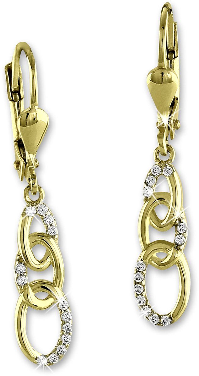 GoldDream Paar Ohrhänger GoldDream 333 GelbGold Ohrringe Zirkonia (Ohrhänger),  Damen Ohrhänger Kette aus 333 Gelbgold - 8 Karat, Farbe: gold, weiß