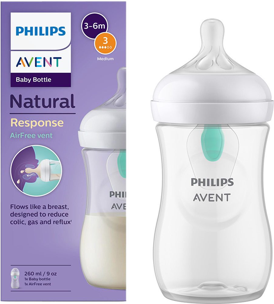 Philips AVENT Babyflasche Natural Response Babyflasche, mit AirFree Ventil, mittlere Durchflussrate