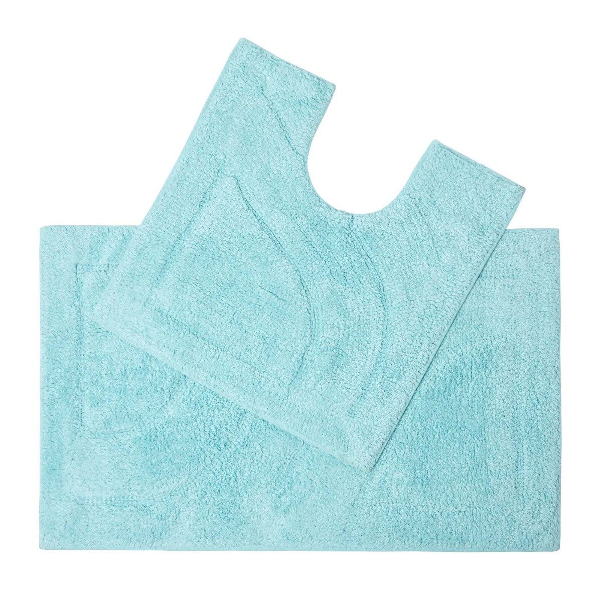 Homescapes Badematte 2 teiliges Luxus Badematten Set 100% Baumwolle aqua blau, Höhe 30 mm, Badematte - 50x80 cm, WC Vorleger - 50x55 cm