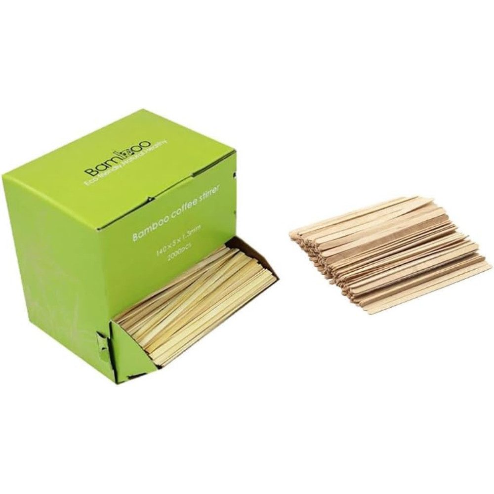 Lauroo Einweglöffel Rührstäbchen aus Bambus 140 x 5 x 1.3mm 1 BOX - 2000 Stück (2000 Stück)