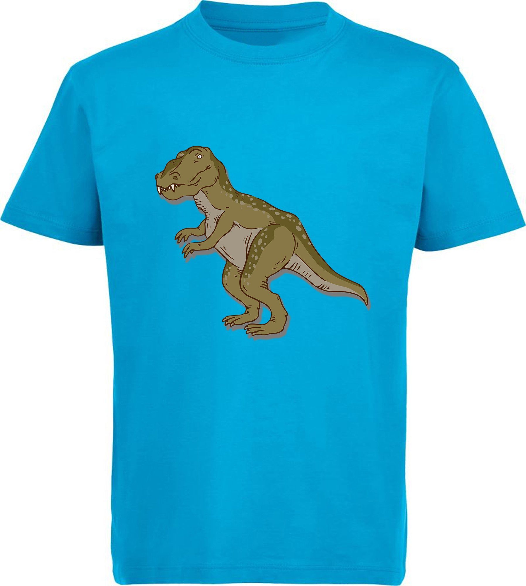 blau rot, mit Print-Shirt Baumwollshirt Dino, Tyrannosaurus Rex mit T-Shirt weiß, blau, schwarz, i69 aqua MyDesign24 Kinder bedrucktes