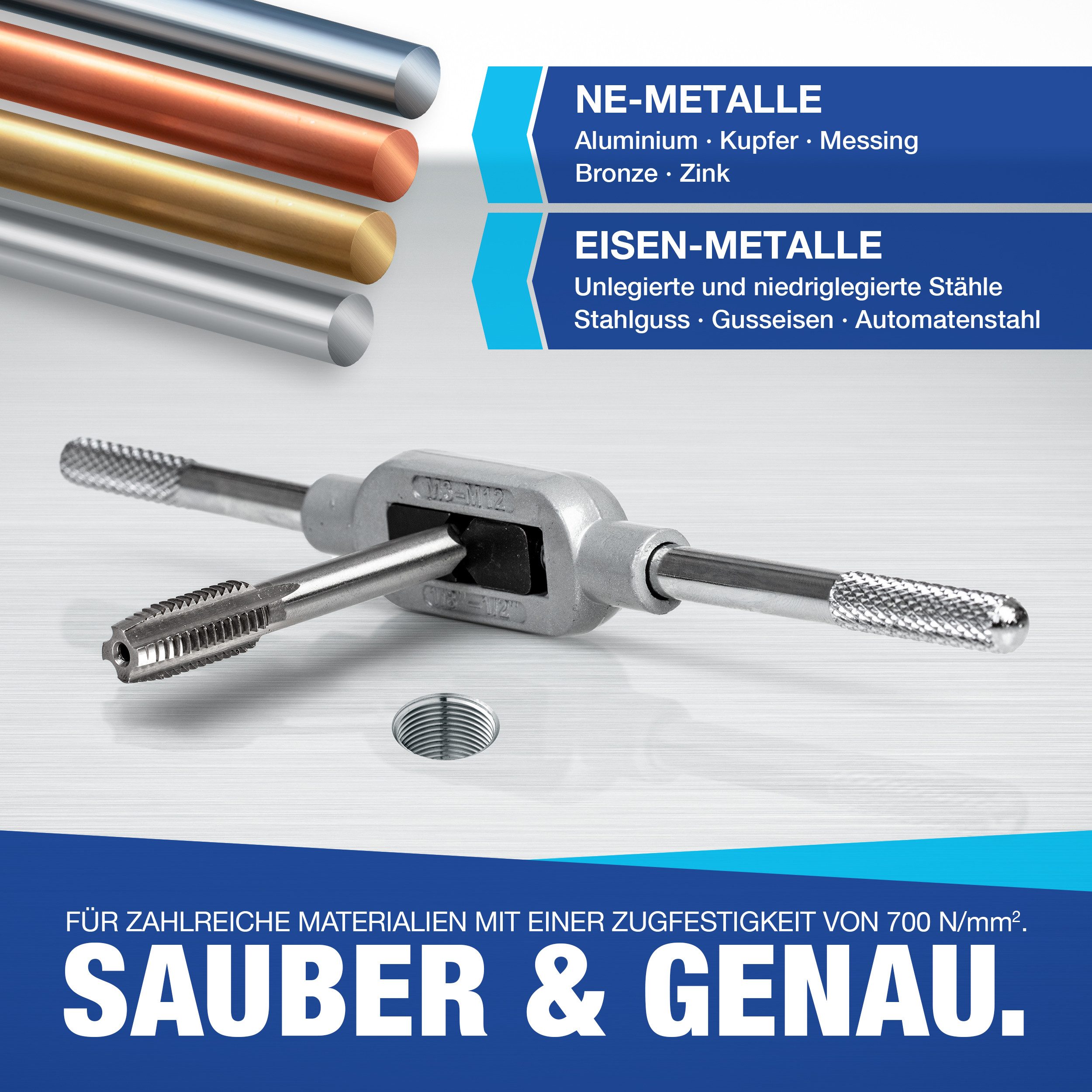 NTG Nutzfahrzeug Technik GmbH Gewindeschneider aus HSS Stahl 16 tlg. Gewindebohrer Set inkl. Aufbewahrungsbox, 16-tlg., mit Kernlochbohrer Satz – Bild 4 von 5