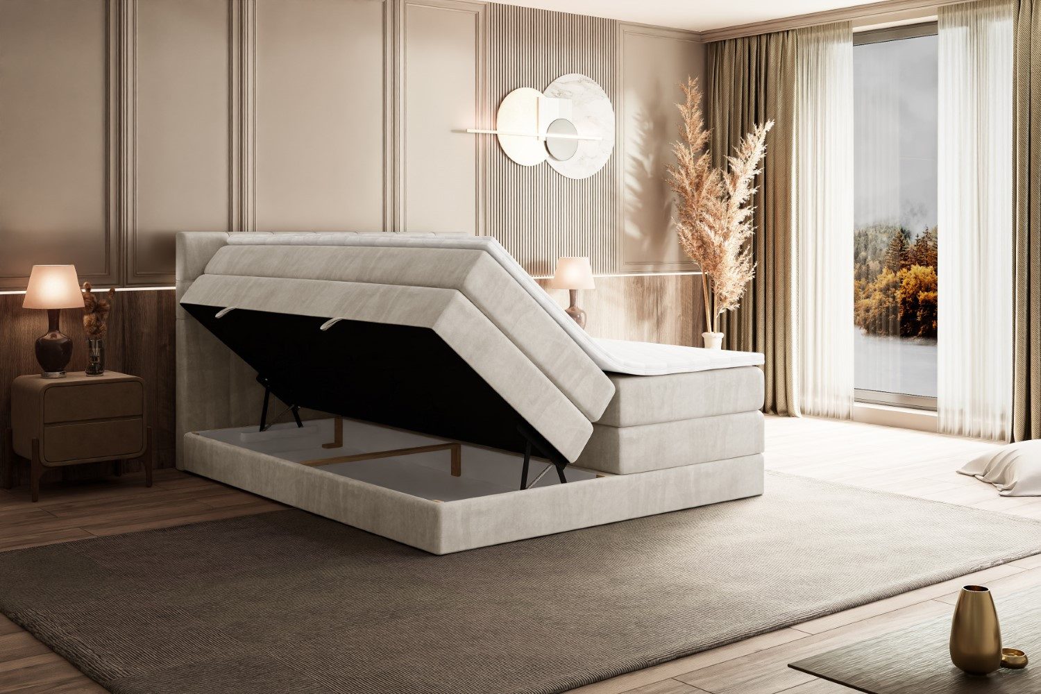 ALTDECOR Boxspringbett BERO KING (mit Matratze und Lattenrost Topper Polsterbett mit Bettkasten Boxbett), H4 Multipocket, H3 Bonellfederung, Doppelbett Springboxbett