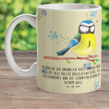 Mr. & Mrs. Panda Kinderbecher Vogel Blaumeise - Blumig - Geschenk, Ostergrüße, Kindergarten Tasse, Kunststoff, Mikrowellenbeständig