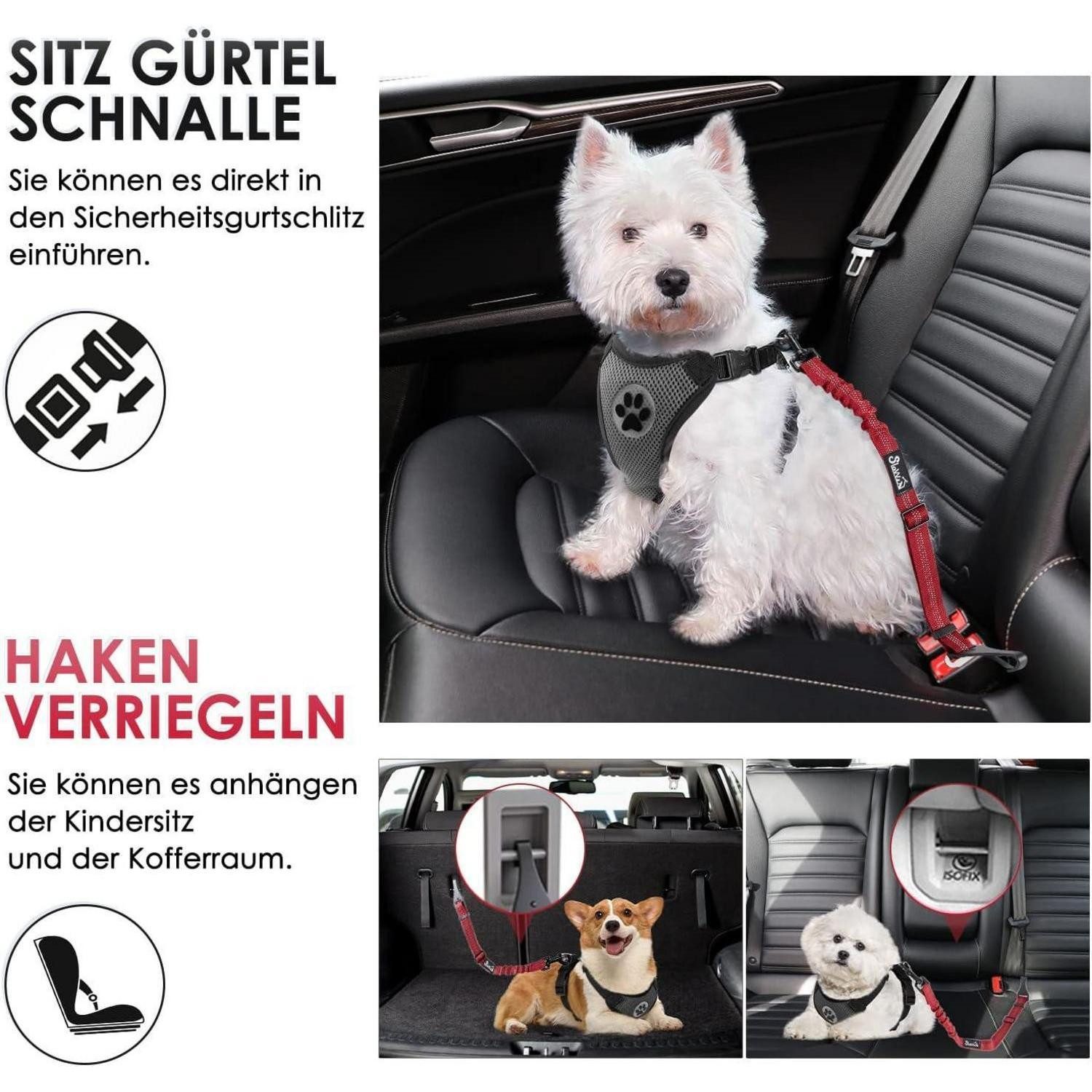 LuxusKollektion Autohundegeschirr Hundegurt Anschnallgurt Auto Ruckdämpfung 70CM Rot