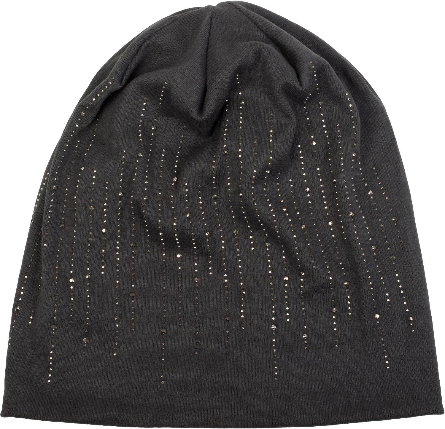 Beanie Strass mit Anthrazit Beanie Streifen styleBREAKER (1-St)