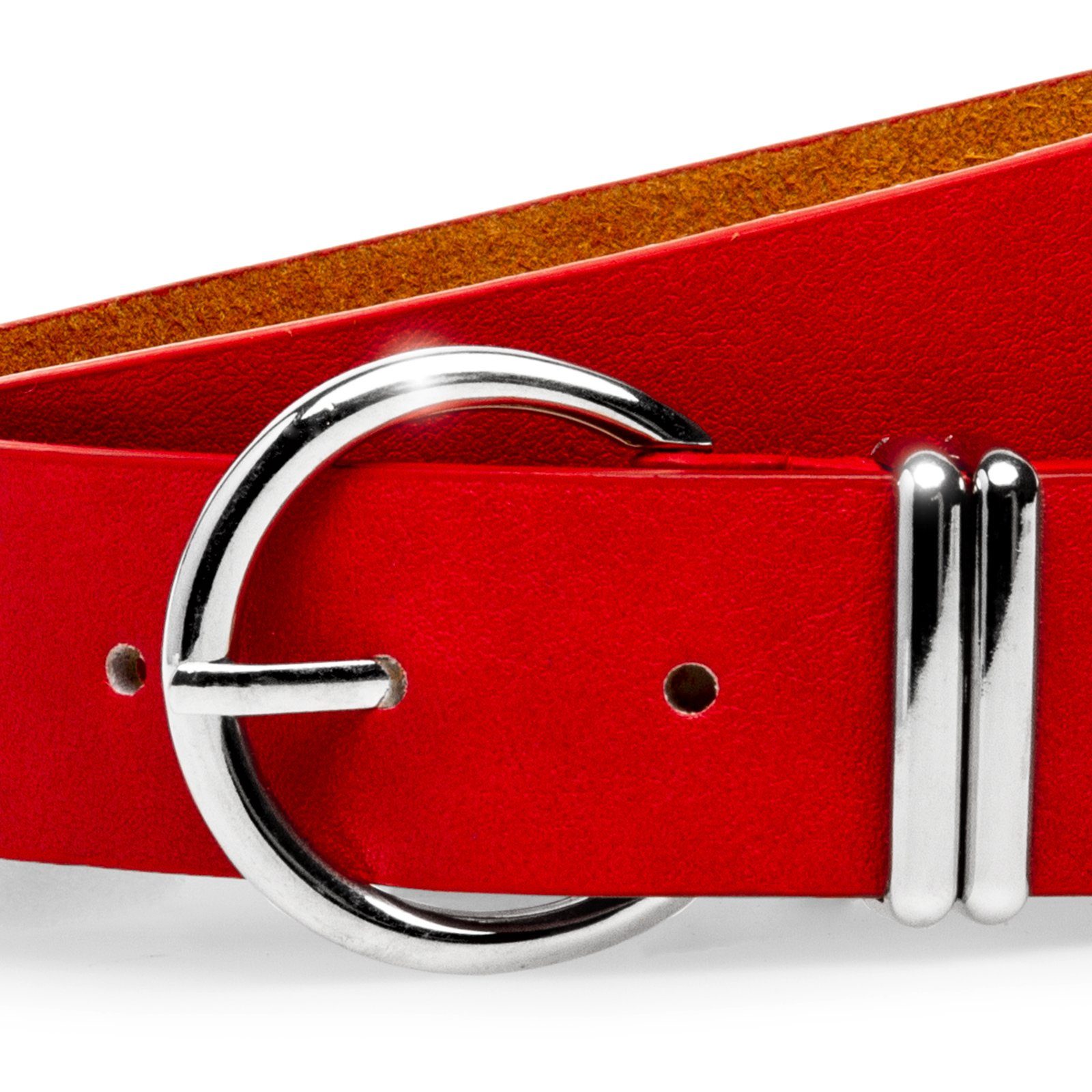 rot mit GU323 Synthetikgürtel Caspar Silberschnalle eleganter Damen Gürtel