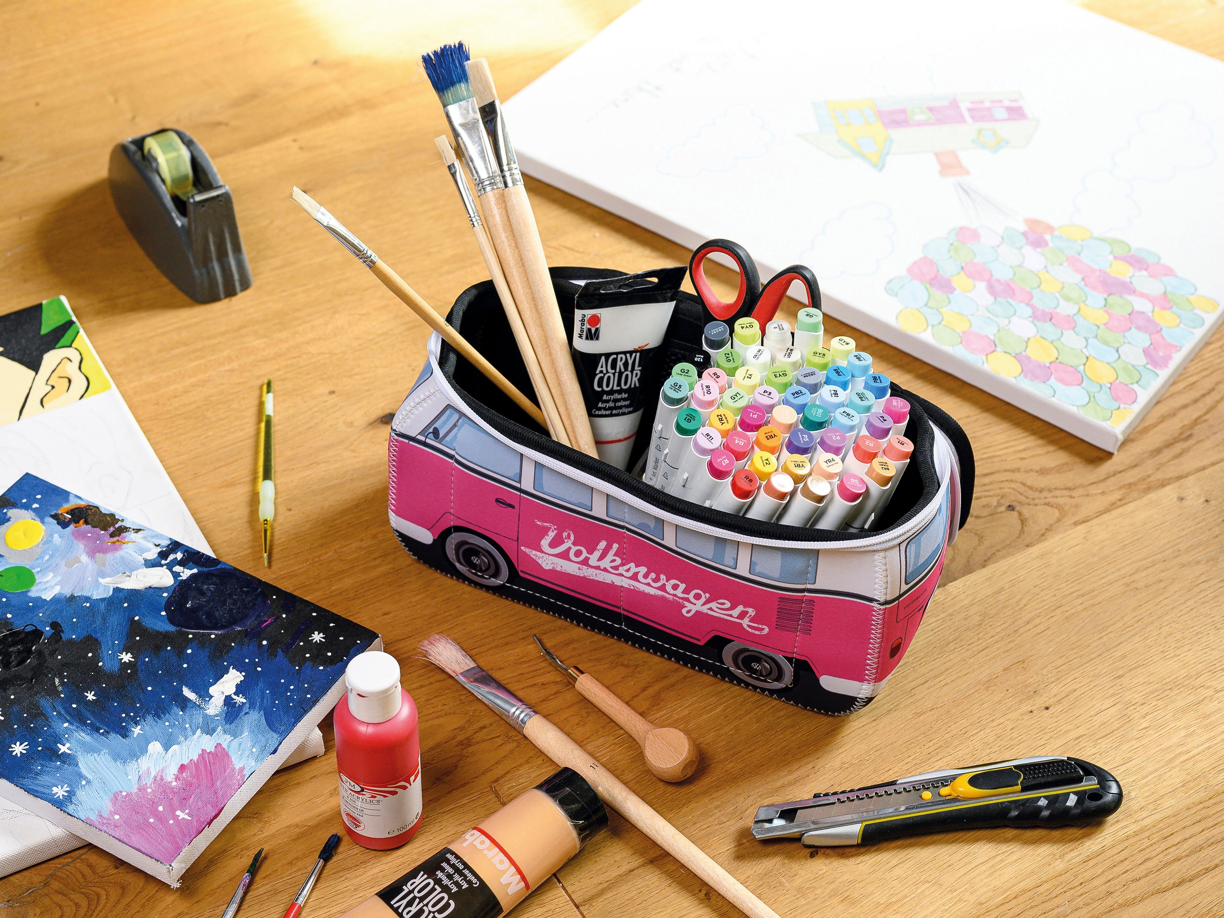 VW Collection by BRISA Kulturbeutel Volkswagen Neopren Schminktasche, Reisebeutel, funktionale Kosmetiktasche im T1 Bulli Bus Design, 23x11x8 cm