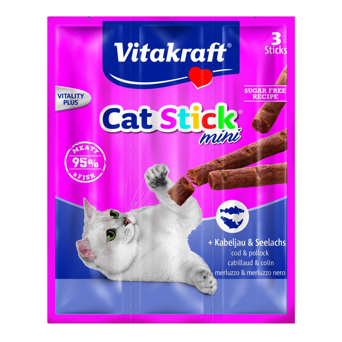 Vitakraft Katzensnack Cat-Stick mini Kabeljau & Seelachs, 3 x 6g