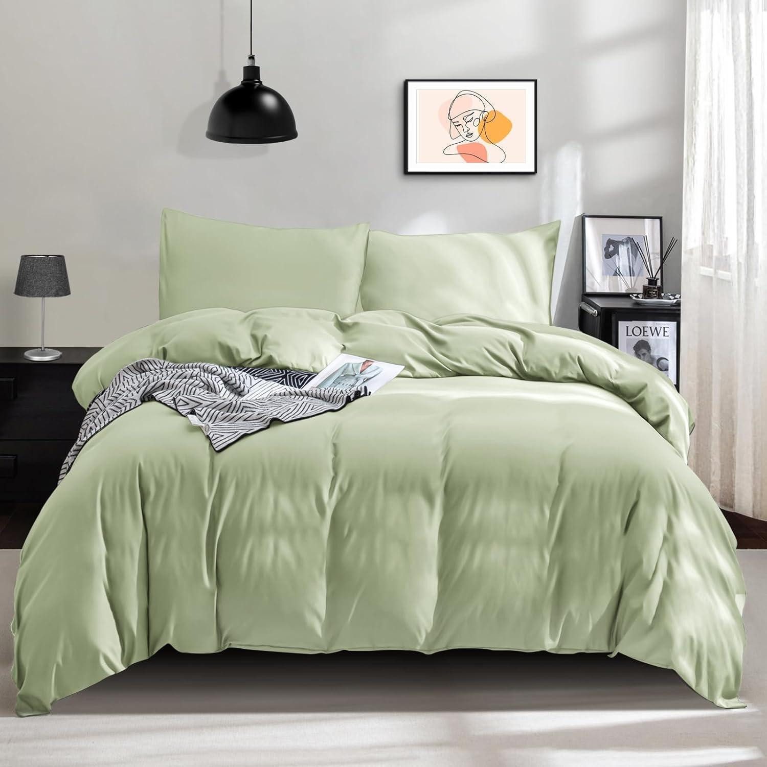 LuxusKollektion Bettwäsche Bettwäsche 200x200 3 teilig Grün 200 x 200 cm 2 x 80 x 80 cm