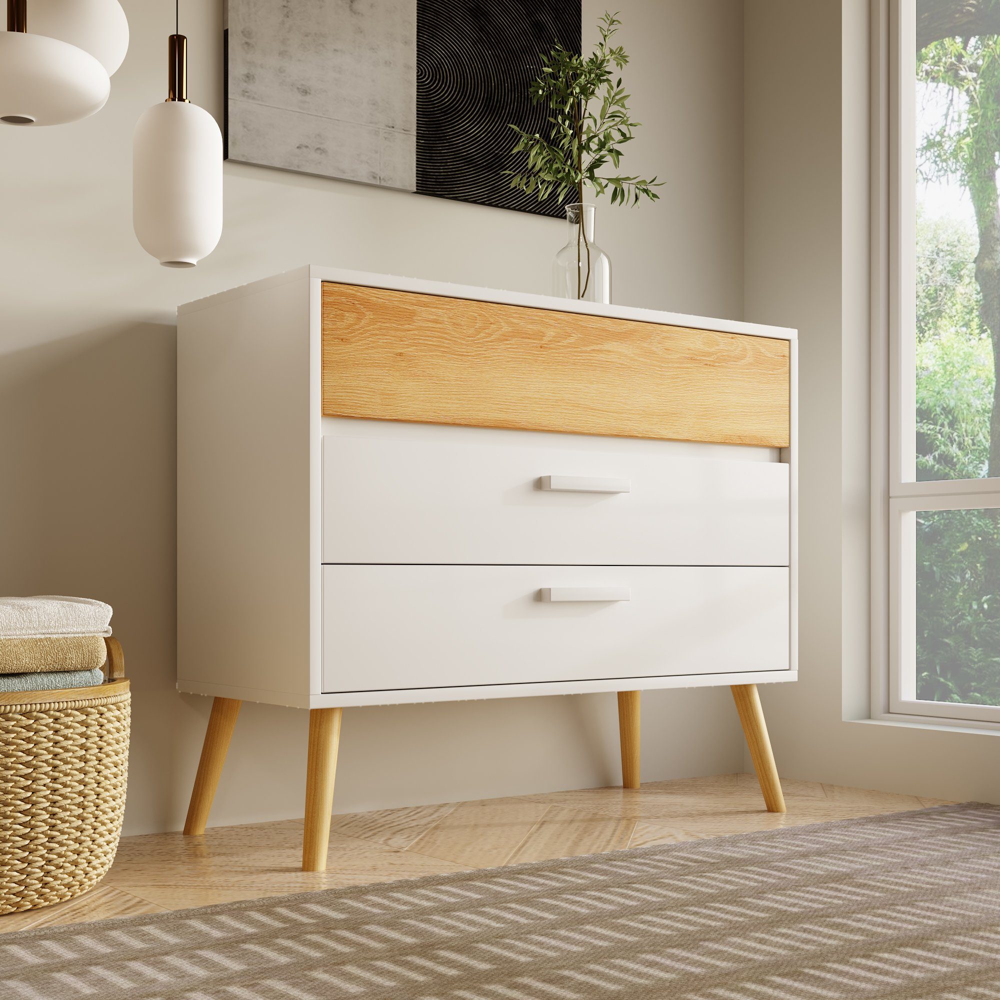 Kommode (mit 3 Schubladen), Schubladenkommode Schrank Sideboard 77x91.5x40 cm