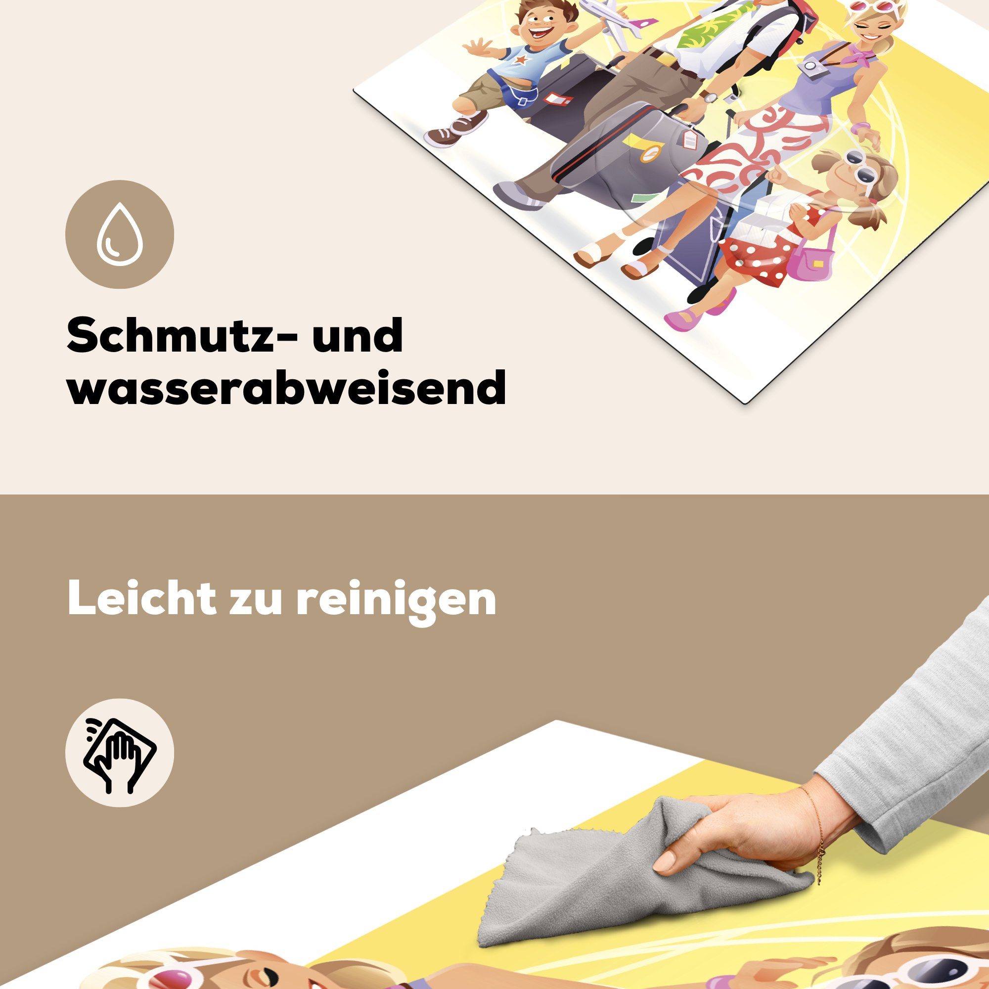 Ceranfeldabdeckung tlg), Herdblende-/Abdeckplatte Vinyl, cm, 60x52 Familie, MuchoWow fährt, nutzbar, in einer Mobile Urlaub (1 den die Illustration Arbeitsfläche