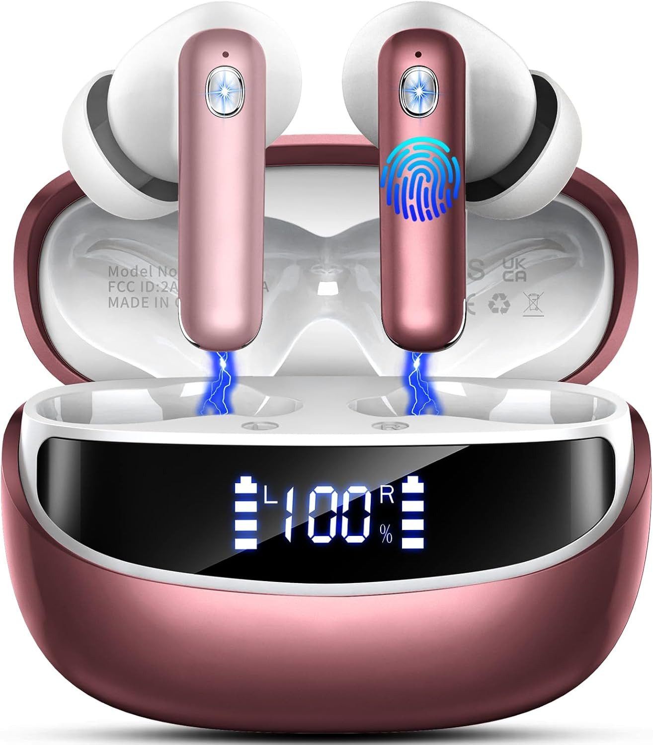 Nerunsa Bluetooth 5.4 In Ear Kopfhörer mit ENC & 50h Akku In-Ear-Kopfhörer (In Ear Ohrhörer mit HiFi Stereo Sound liefern klare Höhen, satte Mitten und kraftvolle Bässe., Kabellose Ohrhörer HiFi Stereo, LED Display, wasserdicht IP7)