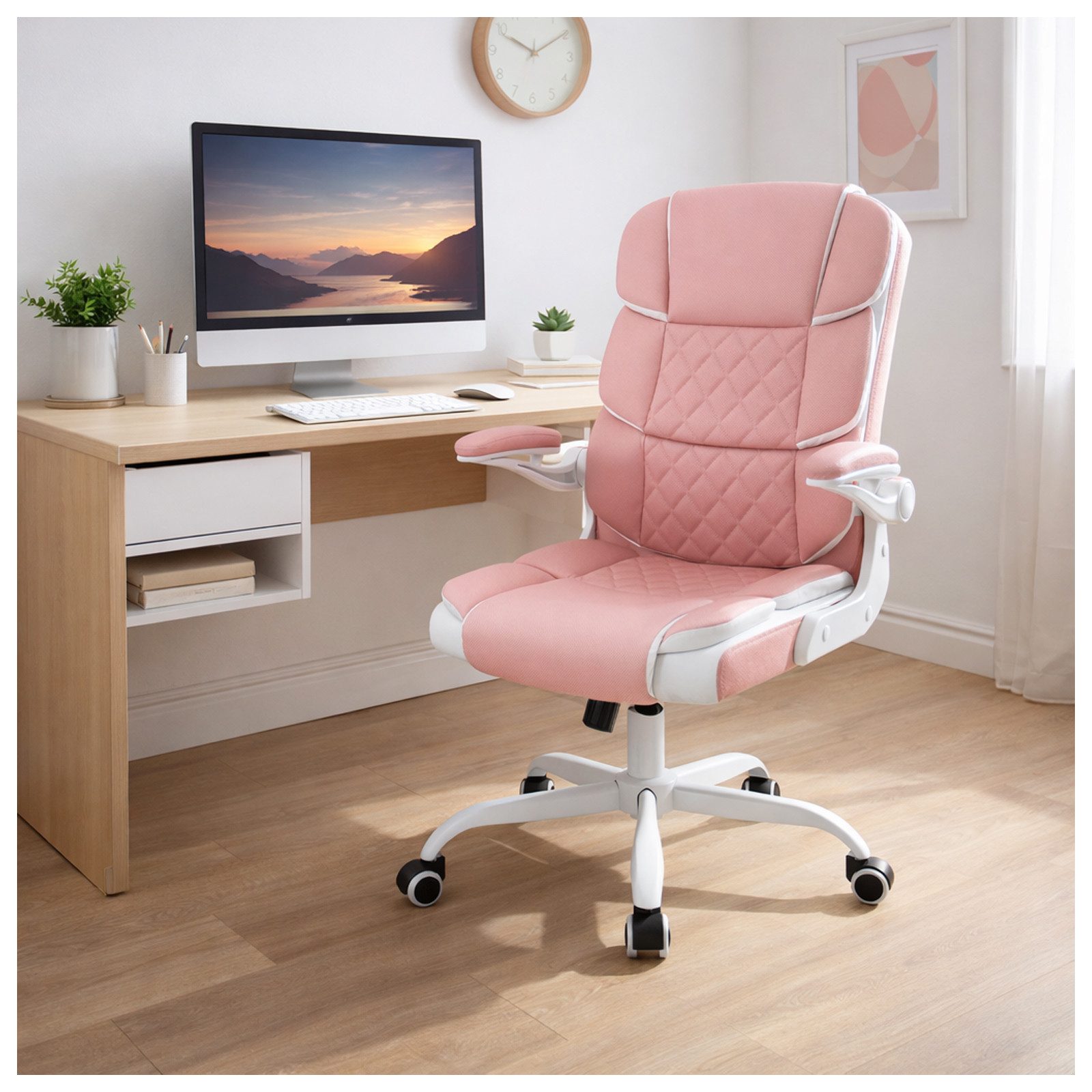 HTI-Living Schreibtischstuhl Bürostuhl drehbar mit Wippfunktion Kunstleder Rosa (Stück, 1 St)