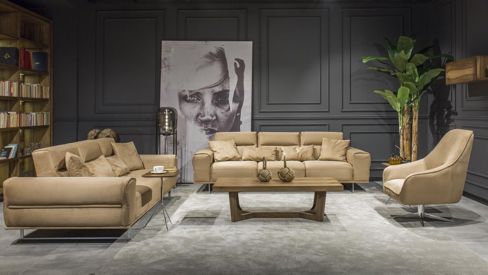 JVmoebel Wohnzimmer-Set Luxus Sofagarnitur Creme Sofa Couch 3+3+1 + Couchtisch 4tlg. Set, (4-St., 1x 3-Sitzer + 1x 1-Sitzer + 1x Couchtisch), Made in Europa