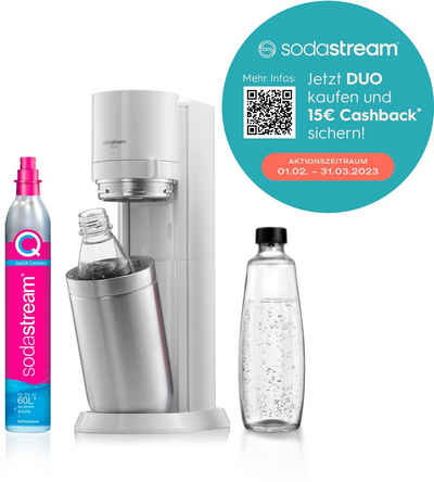 SodaStream Wassersprudler »DUO«, (Set, 4-tlg), CO2-Zylinder, 1L Glasflasche, 1L spülmaschinenfeste Kunststoff-Flasche