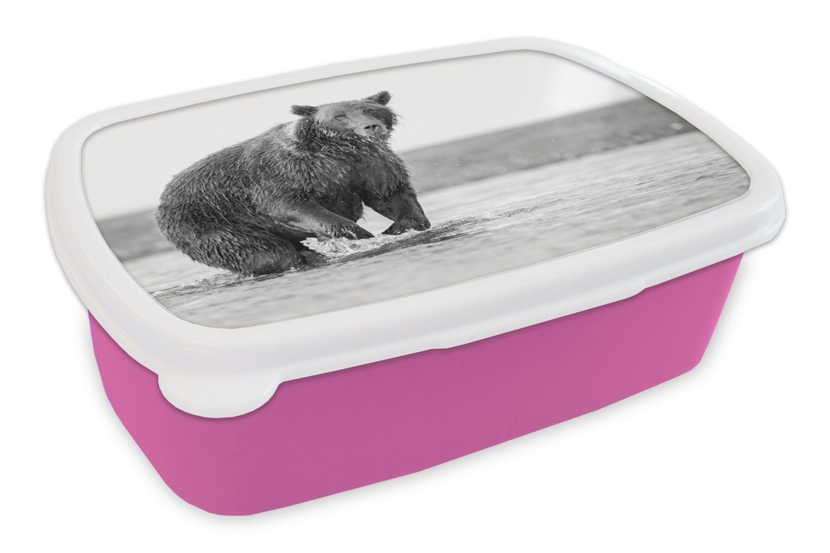 MuchoWow Lunchbox Bär - Fisch - Wasser, Kunststoff, (2-tlg), Brotbox für Erwachsene, Brotdose Kinder, Snackbox, Mädchen, Kunststoff rosa