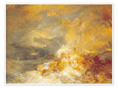 Posterlounge Poster Joseph Mallord William Turner, Feuer auf dem Meer, Badezimmer Maritim Malerei