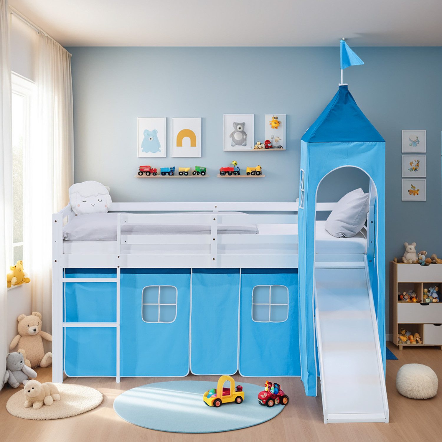 Homestyle4u Hochbett 90x200 Vorhang Kinderbett Holz günstig online kaufen